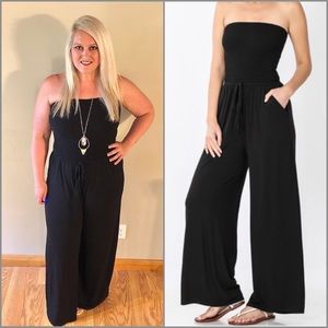 XL Black Smocked Top Jumpsuit